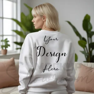 Womens White Sweatshirt Mockup-3 Back View | For Etsy, Shopify and POD Sellers