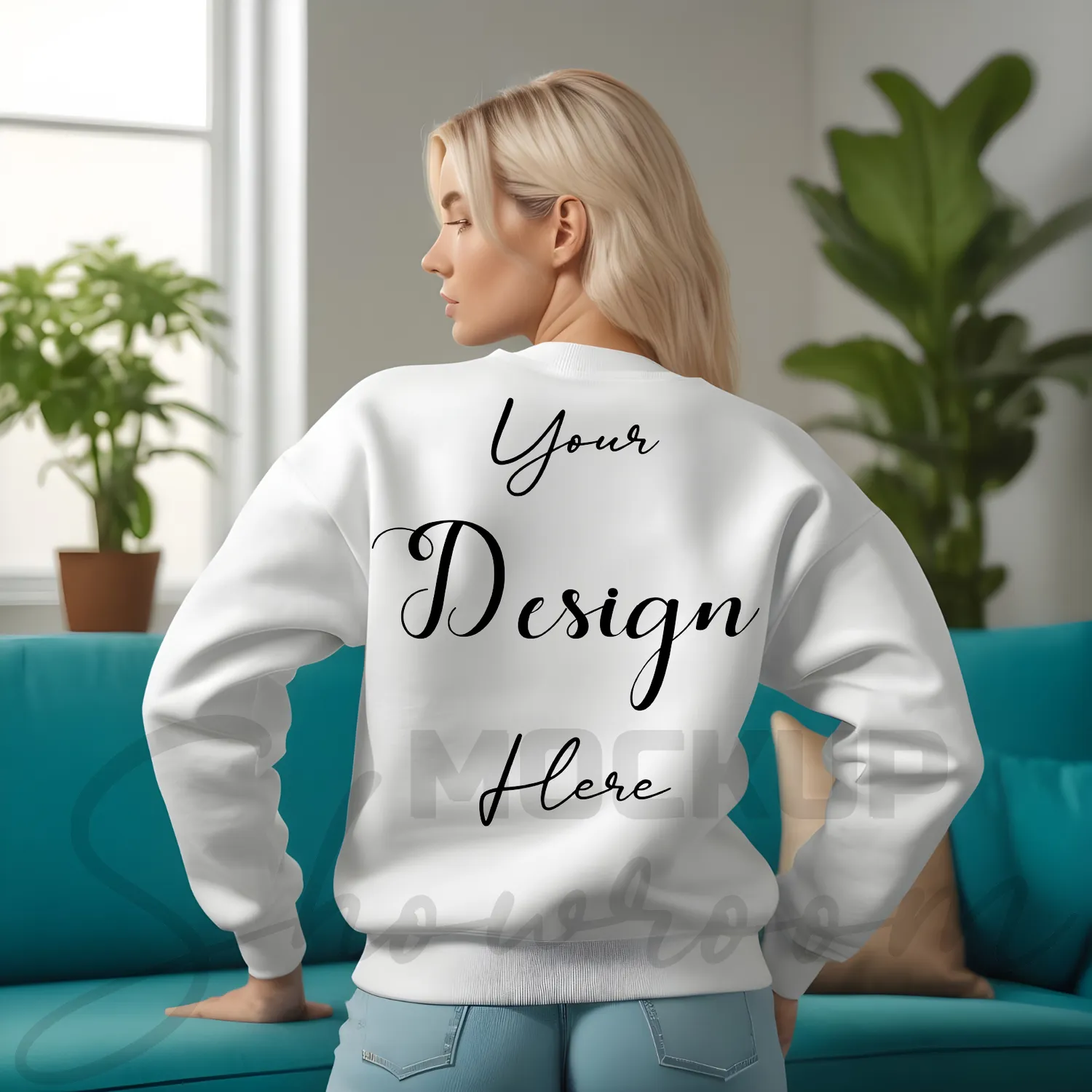 Womens White Sweatshirt Mockup-5 Back View | For Etsy, Shopify and POD Sellers
