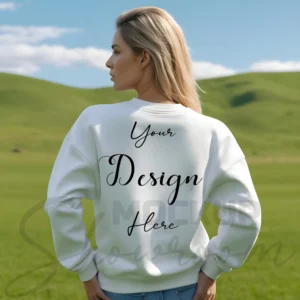 Womens White Sweatshirt Mockup-7 Back View | For Etsy, Shopify and POD Sellers