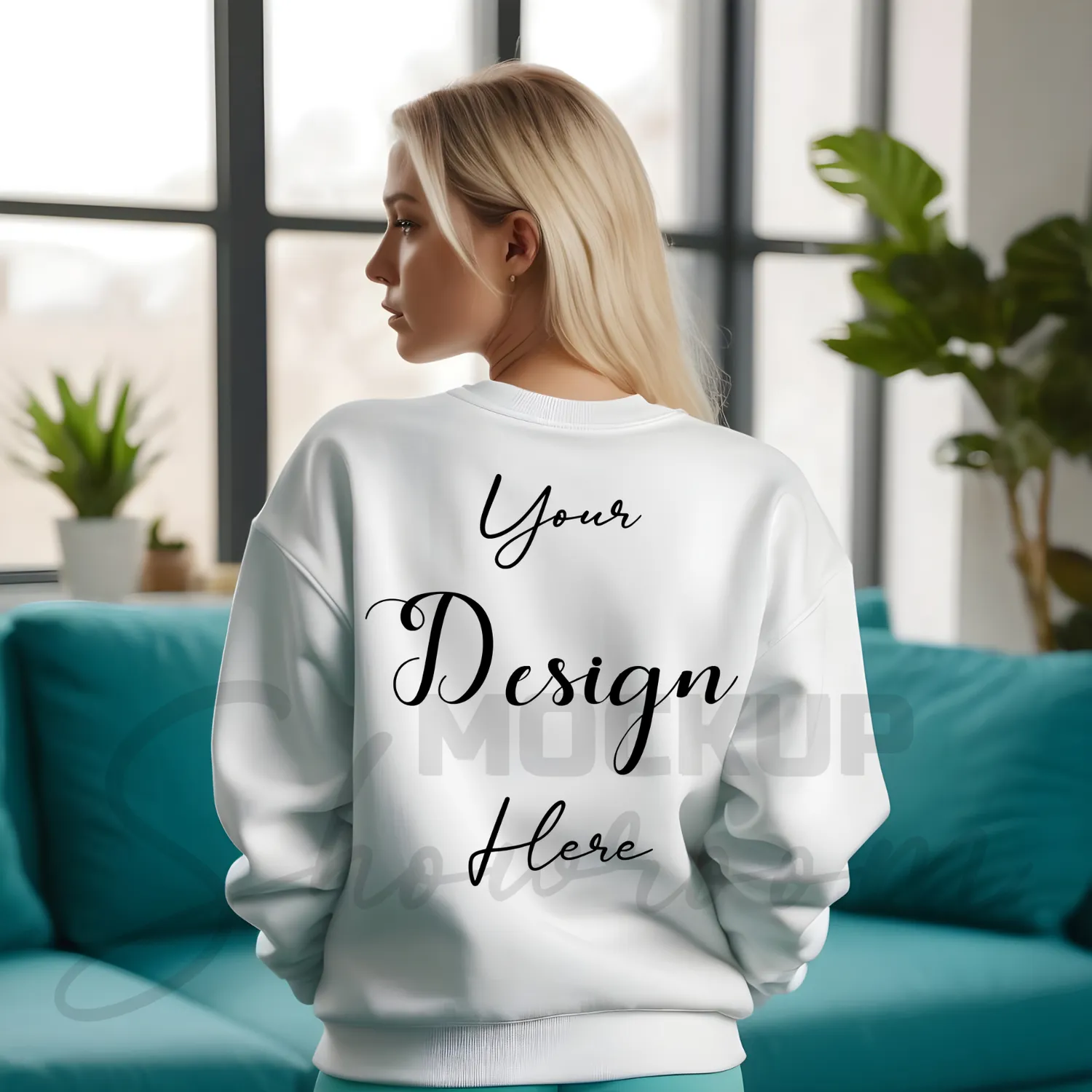 Womens White Sweatshirt Mockup-9 Back View | For Etsy, Shopify and POD Sellers