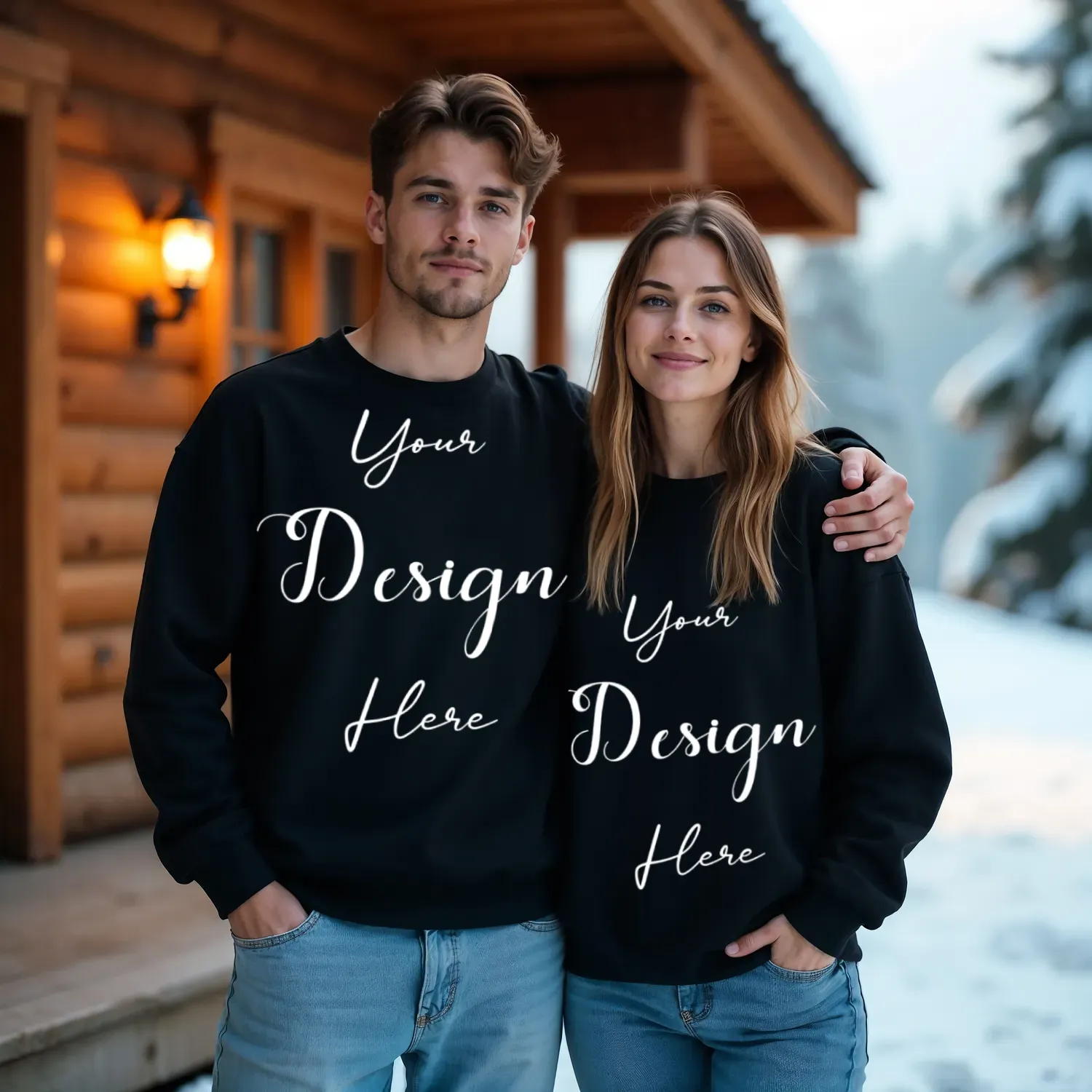 Couple Black Sweatshirt Mockup, Front View