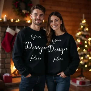 Couple Black Sweatshirt Mockup, Front View