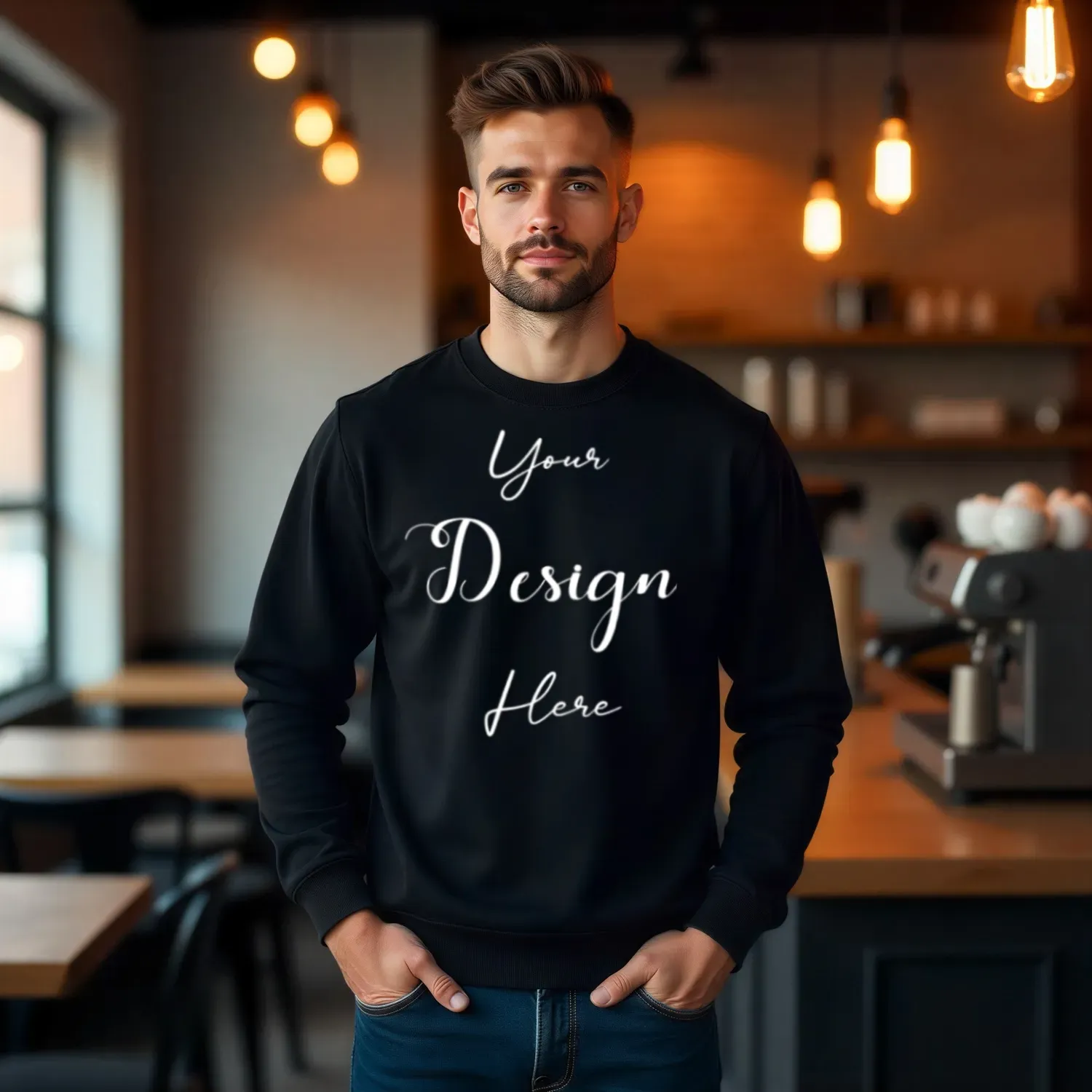 Mens Black Sweatshirt Mockup, Front View