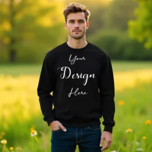 Mens Black Sweatshirt Mockup, Front View