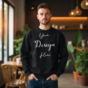 Mens Black Sweatshirt Mockup, Front View