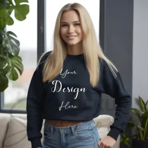 Womens Black Sweatshirt Mockup-3 Front View | For Etsy, Shopify and POD Sellers