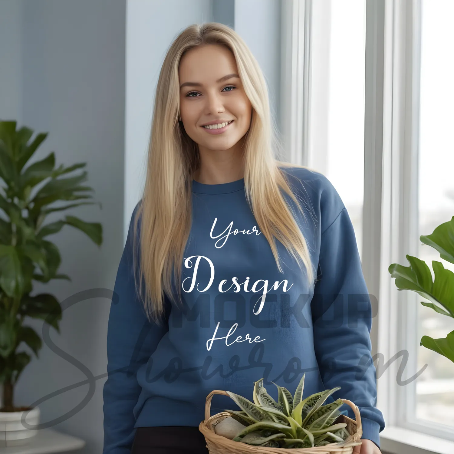 Womens Blue Sweatshirt Mockup-1 Front View | For Etsy, Shopify and POD Sellers