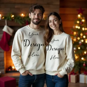 Couple Cream Sweatshirt Mockup, Front View