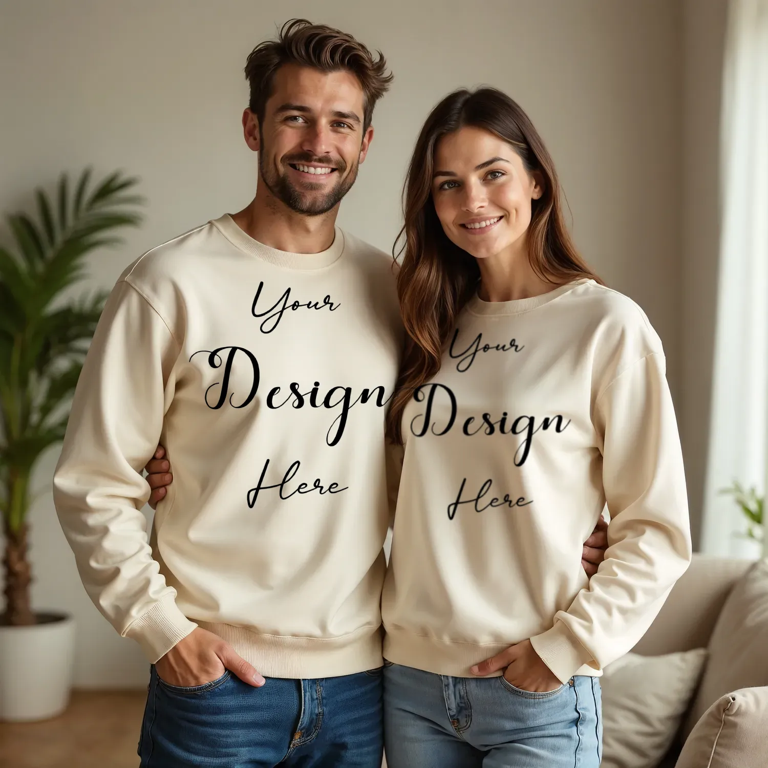 Couple Cream Sweatshirt Mockup, Front View