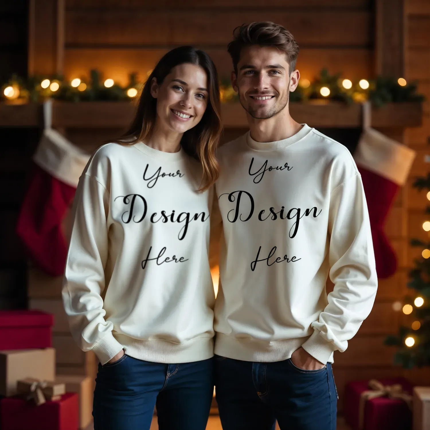 Couple Cream Sweatshirt Mockup, Front View