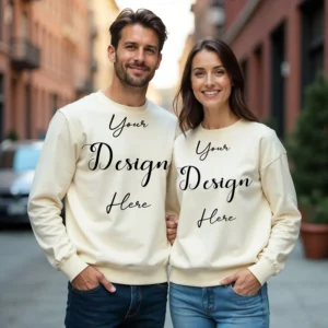 Couple Cream Sweatshirt Mockup, Front View
