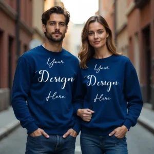 Couple Dark Blue Sweatshirt Mockup, Front View
