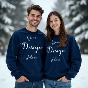 Couple Dark Blue Sweatshirt Mockup, Front View