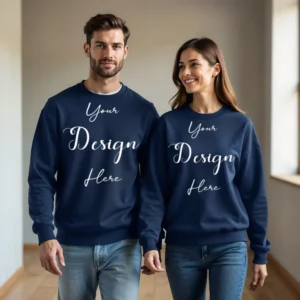 Couple Dark Blue Sweatshirt Mockup, Front View