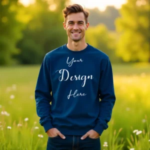 Mens Dark Blue Sweatshirt Mockup, Front View