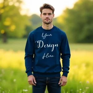 Mens Dark Blue Sweatshirt Mockup, Front View
