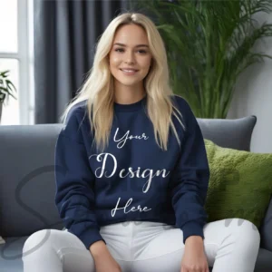 Womens Dark Blue Sweatshirt Mockup-1 Front View | For Etsy, Shopify and POD Sellers