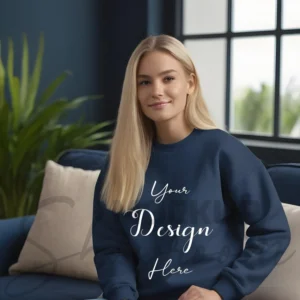 Womens Dark Blue Sweatshirt Mockup-2 Front View | For Etsy, Shopify and POD Sellers