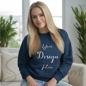 Womens Dark Blue Sweatshirt Mockup-3 Front View | For Etsy, Shopify and POD Sellers