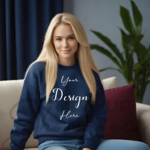 Womens Dark Blue Sweatshirt Mockup-4 Front View | For Etsy, Shopify and POD Sellers