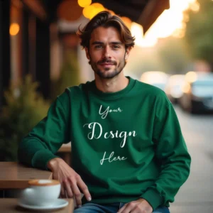 Mens Dark Green Sweatshirt Mockup, Front View