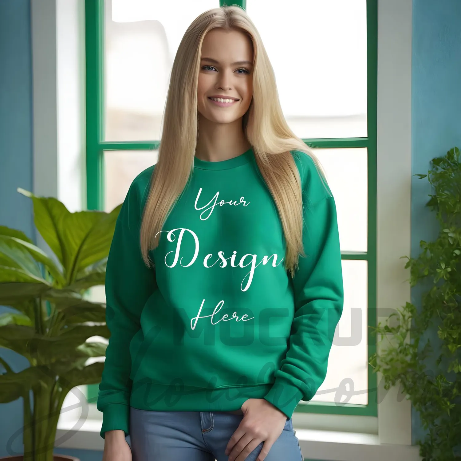 Womens Green Sweatshirt Mockup-1 Front View | For Etsy, Shopify and POD Sellers