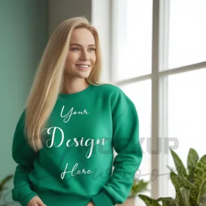 Womens Green Sweatshirt Mockup-2 Front View | For Etsy, Shopify and POD Sellers