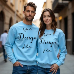 Couple Light Blue Sweatshirt Mockup, Front View