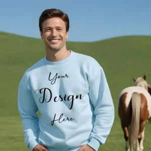 Mens Light Blue Sweatshirt Mockup, Front View