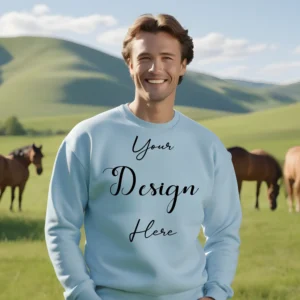 Mens Light Blue Sweatshirt Mockup, Front View