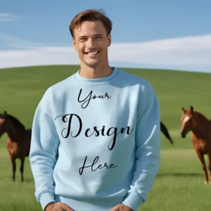 Mens Light Blue Sweatshirt Mockup, Front View