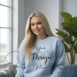 Womens Light Blue Sweatshirt Mockup-1 Front View | For Etsy, Shopify and POD Sellers