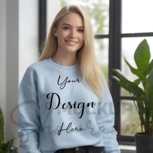 Womens Light Blue Sweatshirt Mockup-3 Front View | For Etsy, Shopify and POD Sellers