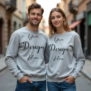 Couple Light Gray Sweatshirt Mockup, Front View