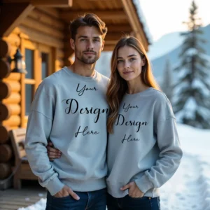 Couple Light Gray Sweatshirt Mockup, Front View