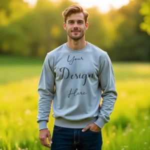 Mens Light Gray Sweatshirt Mockup, Front View