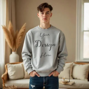 Mens Light Gray Sweatshirt Mockup, Front View