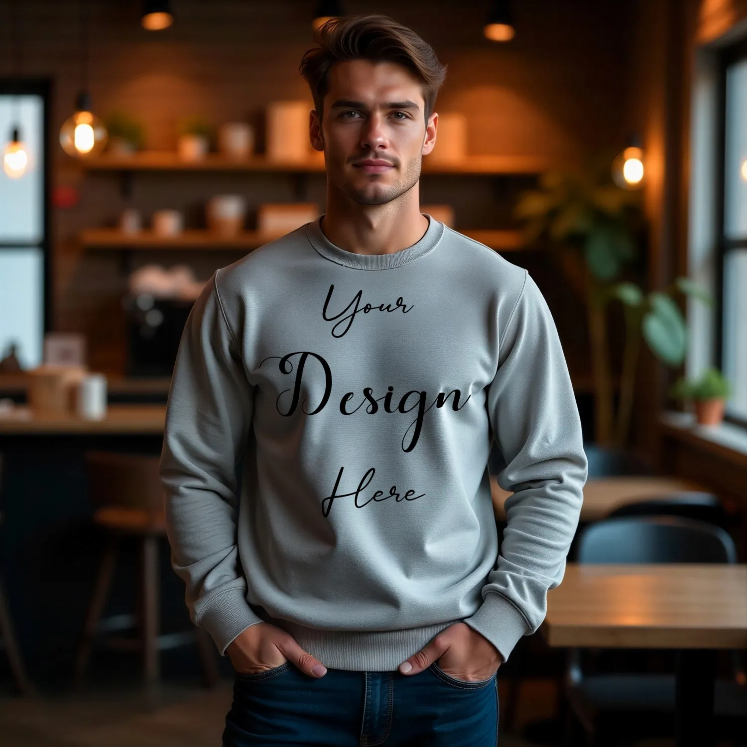 Mens Light Gray Sweatshirt Mockup, Front View
