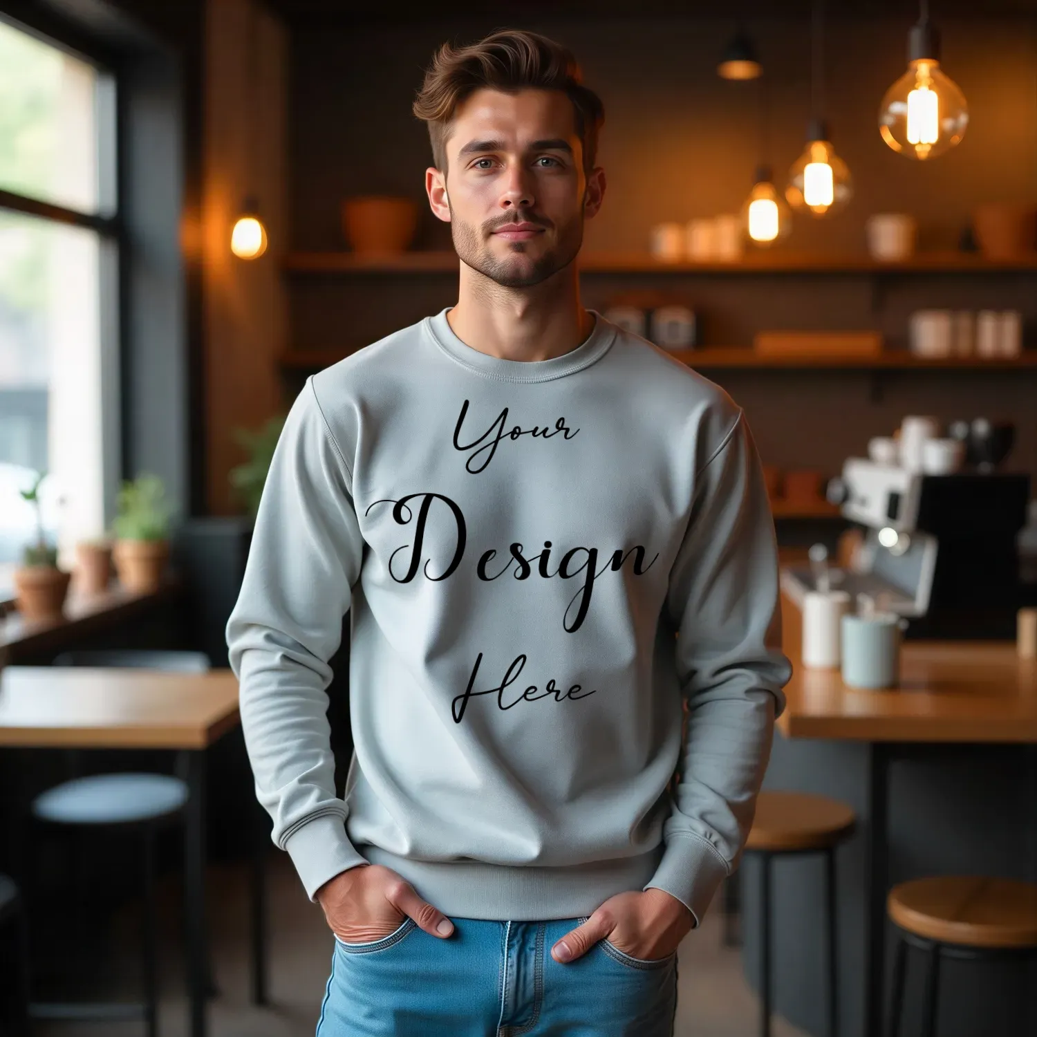 Mens Light Gray Sweatshirt Mockup, Front View