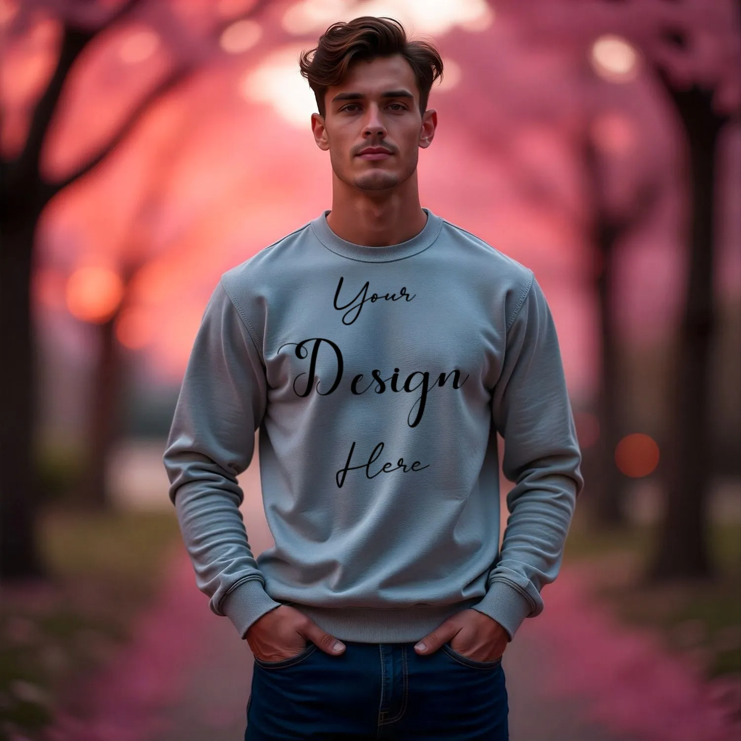 Mens Light Gray Sweatshirt Mockup, Front View