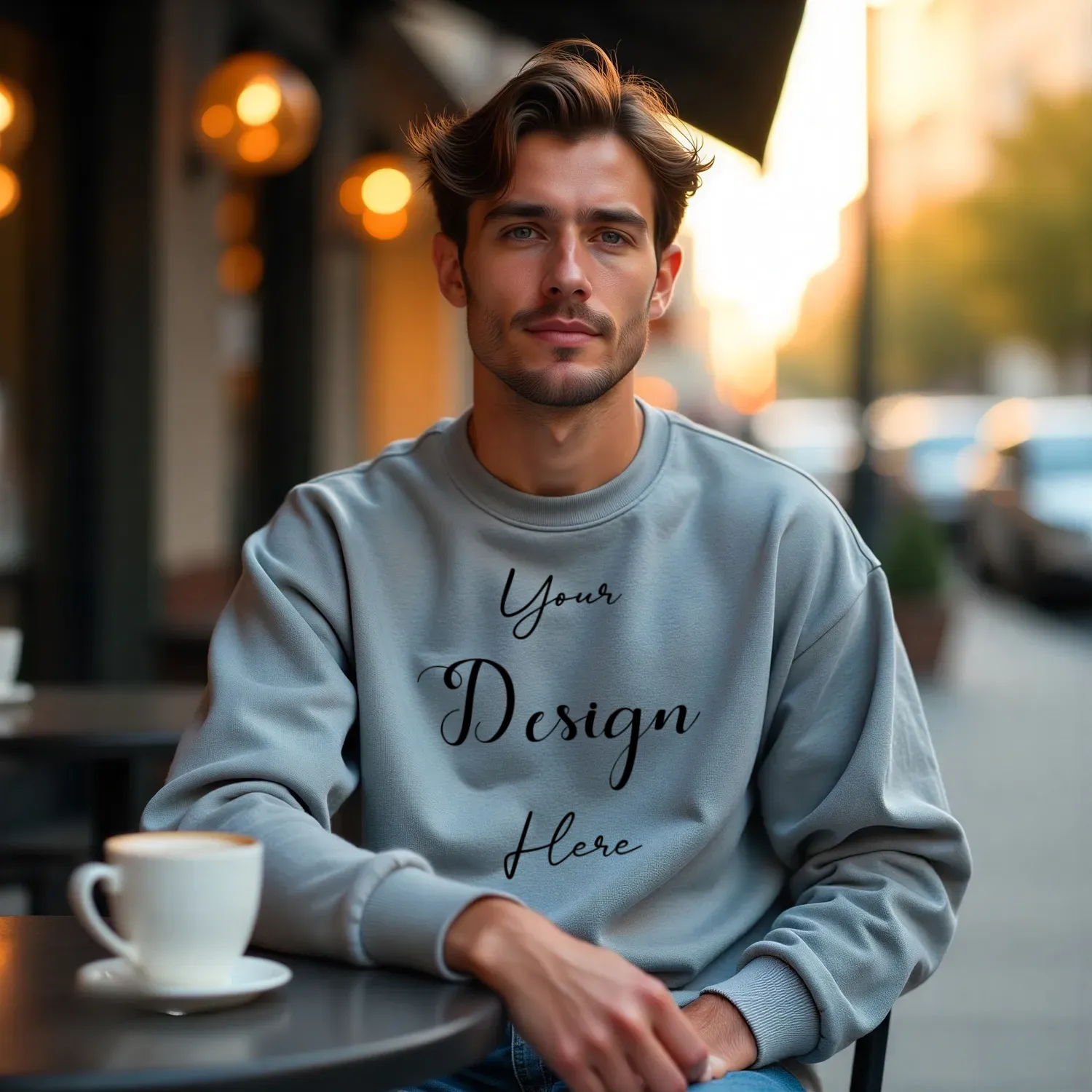 Mens Light Gray Sweatshirt Mockup, Front View