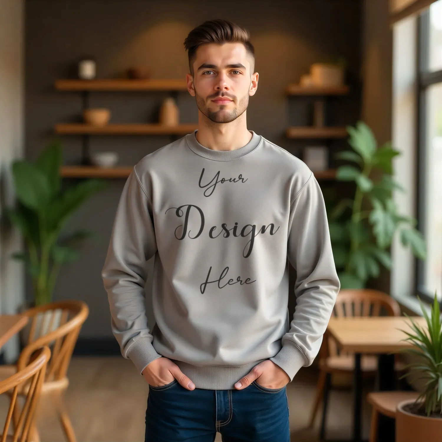 Mens Light Gray Sweatshirt Mockup, Front View