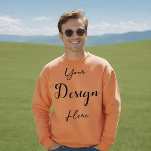 Mens Light Orange Sweatshirt Mockup, Front View