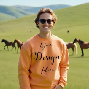 Mens Light Orange Sweatshirt Mockup, Front View