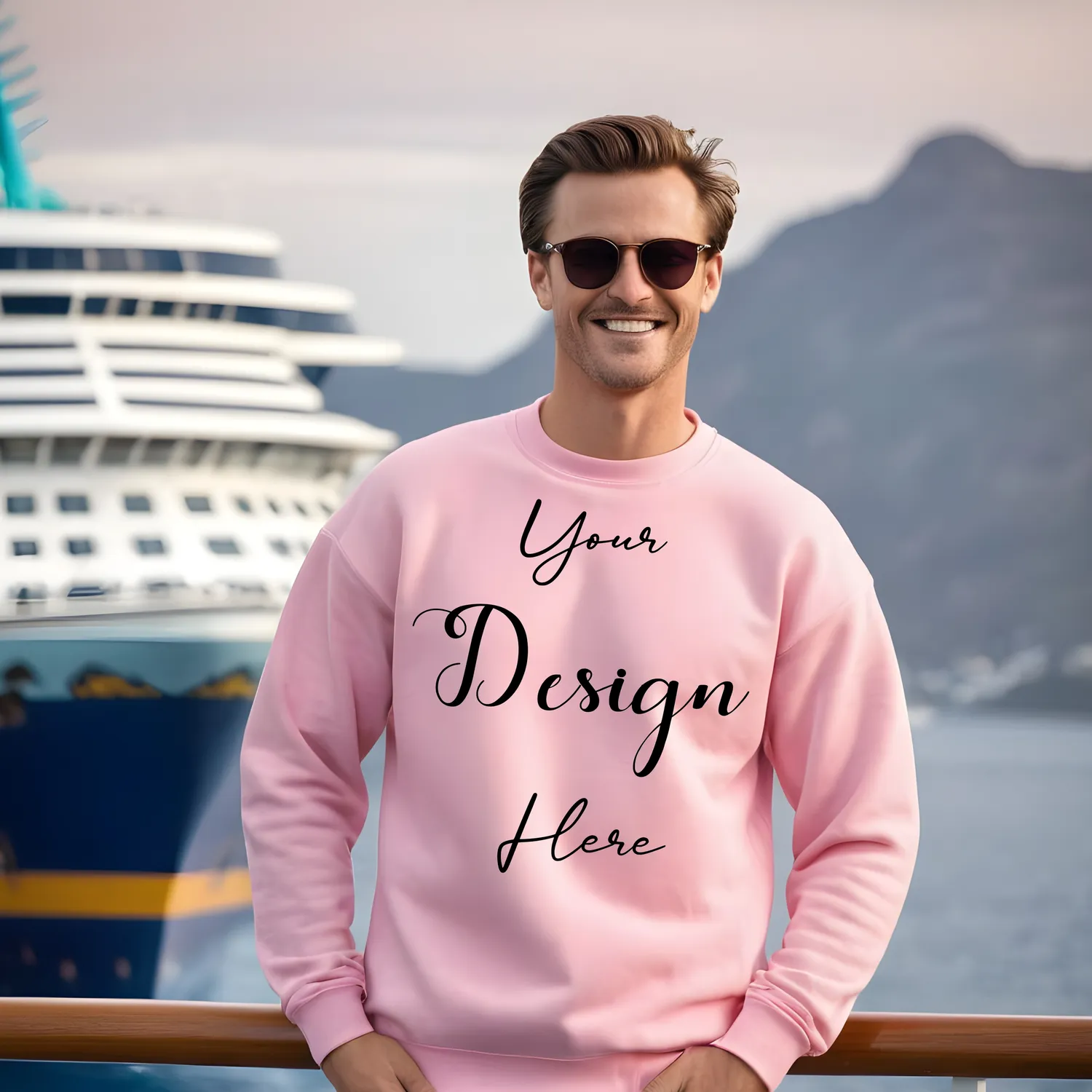Mens Light Pink Sweatshirt Mockup, Front View
