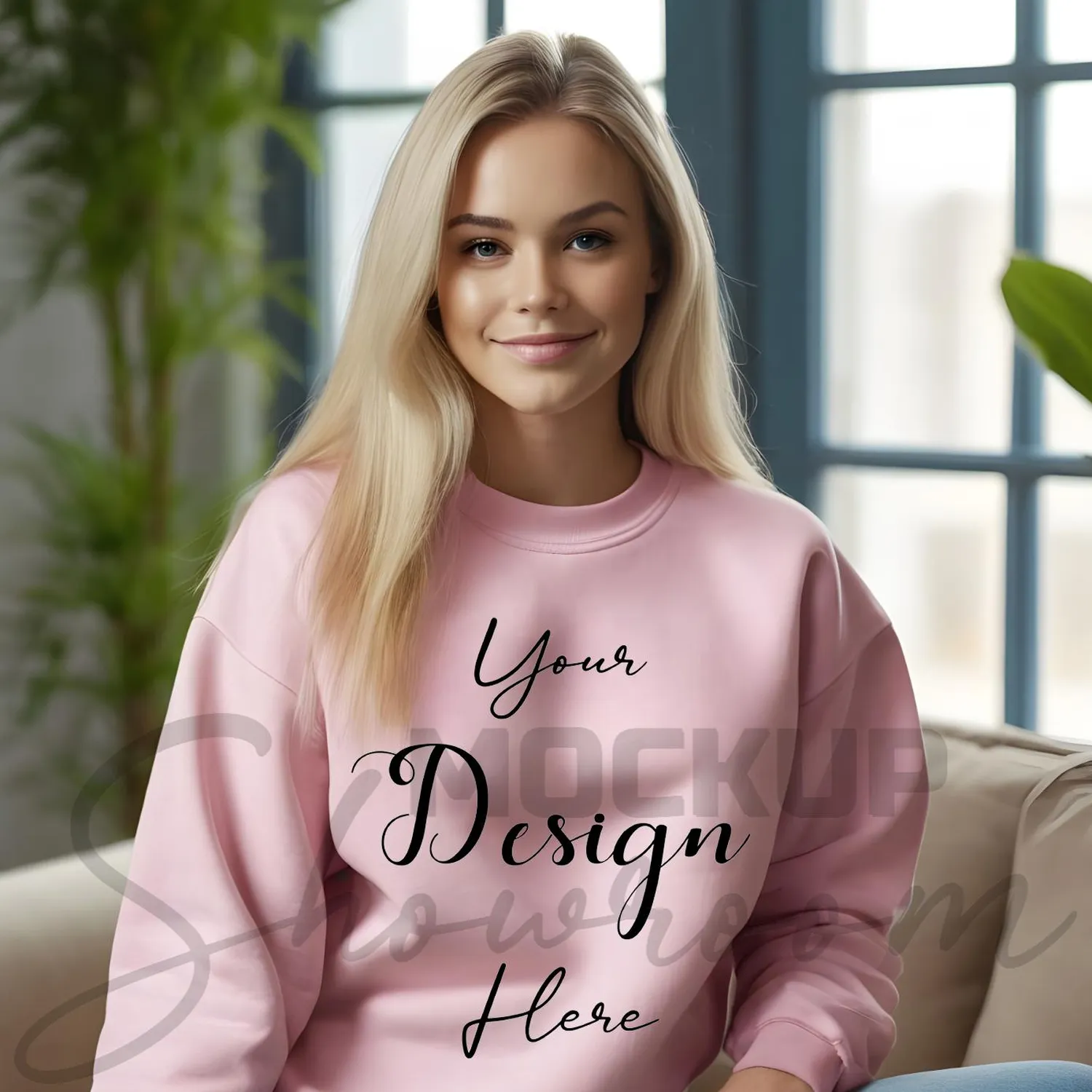 Womens Light Pink Sweatshirt Mockup-1 Front View | For Etsy, Shopify and POD Sellers