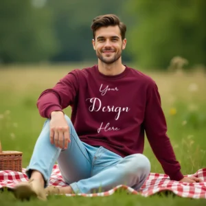 Mens Maroon Sweatshirt Mockup, Front View