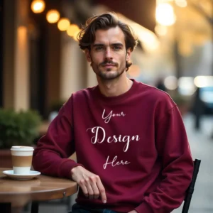Mens Maroon Sweatshirt Mockup, Front View
