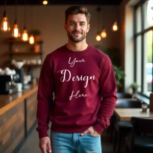 Mens Maroon Sweatshirt Mockup, Front View