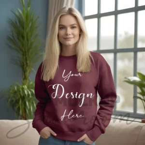 Womens Maroon Sweatshirt Mockup-1 Front View | For Etsy, Shopify and POD Sellers